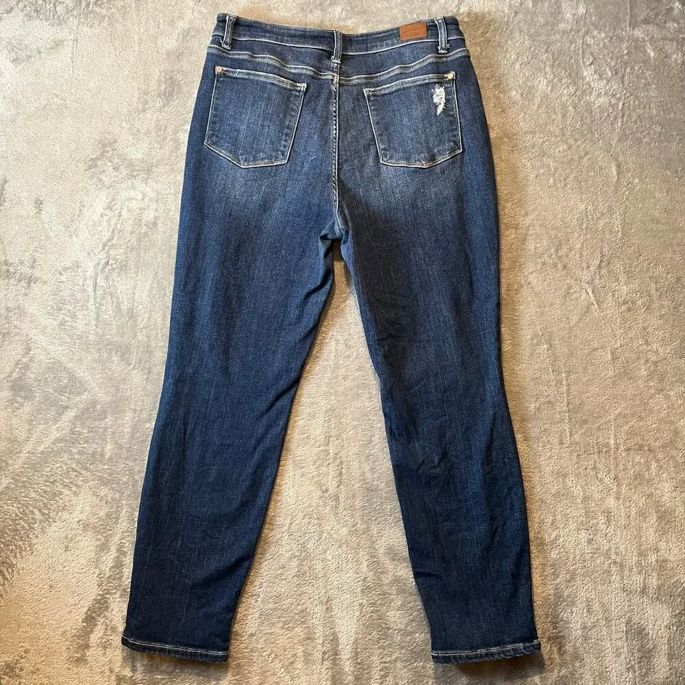 Judy Blue High Waisted Boyfriend Fit Distressed Denim Blue Jeans Women's‎
